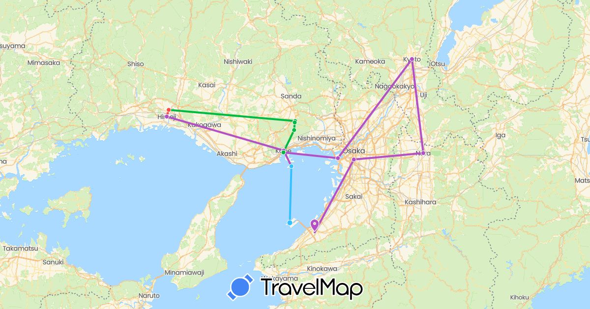 TravelMap itinerary: driving, bus, train, hiking, boat in Japan (Asia)